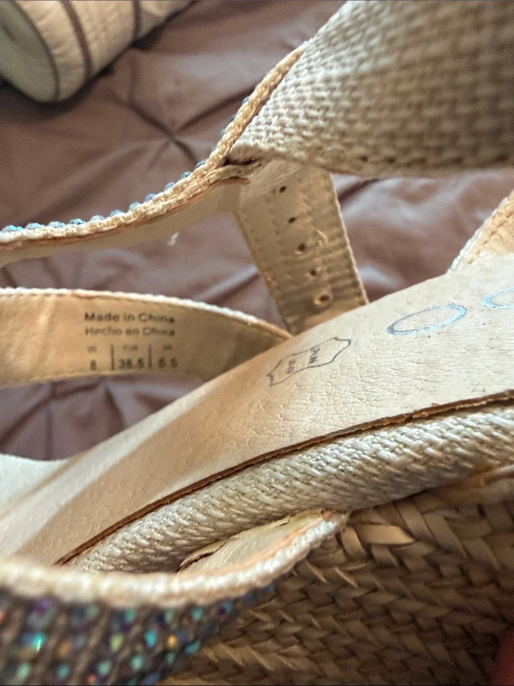 Wedge Espadrille Sandals with Sparkle Straps - Beige